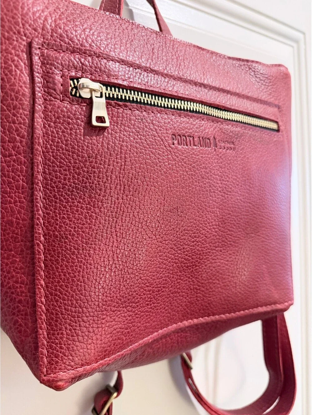 Portland Leather Goods Small Tote Backpack Chili Red